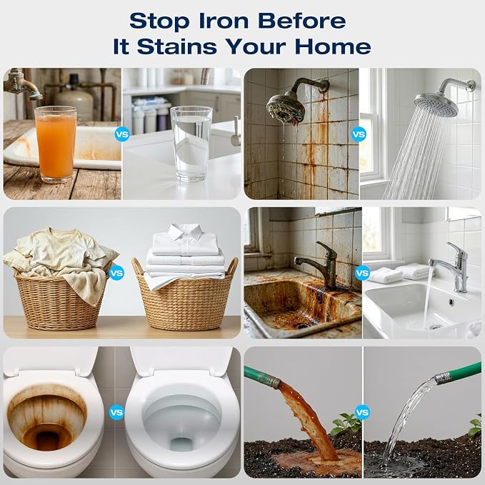 H&G lifestyles Whole House Iron Filter for Well Water,Inline Water Filter for Garden Hose,Reduce Heavy Metal Chlorine, Soften Water,Iron Water Filter and Softener System,50,000Gallons