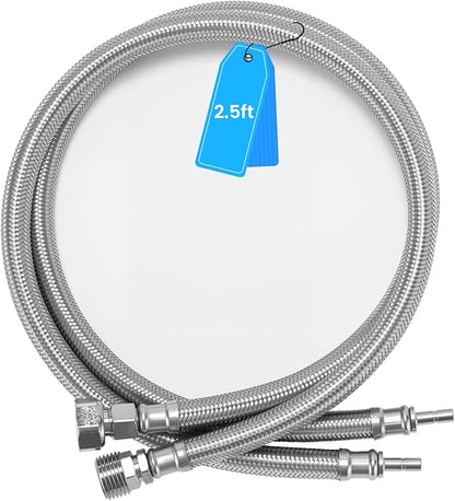 Solimeta Push-To-Connect Stainless Steel Hose Kit for Under Sink Water Filter, 3/8" Male/Female with 1/2" Adapters, 2.5FT