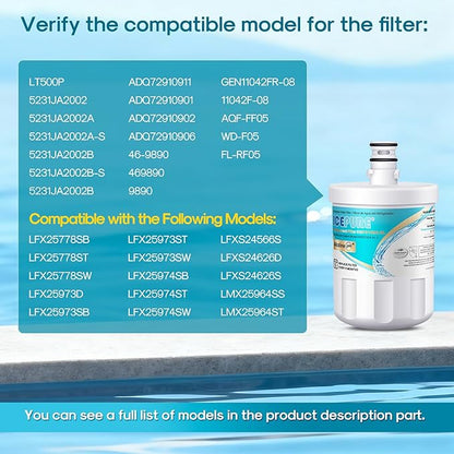 ICEPURE Alkaline 5231JA2002A Refrigerator Water Filter Replacement for LG LT500P, ADQ72910901, GEN11042FR-08, Kenmore 9890, ADQ72910907, LFX25973S, LFX25974ST, 46-9890, LSC27925ST, Enhances PH, 4Pack