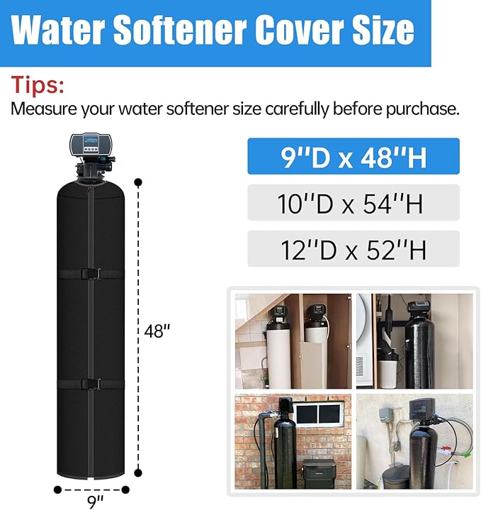 Water Softener Tank Jacket, 3mm Neoprene Water Softener Cover Insulated, Heavy Duty Tank Cover to Prevent Sweating, 9''D x 48''H- Black