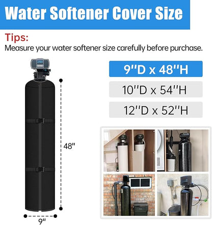 Water Softener Tank Jacket, 3mm Neoprene Water Softener Cover Insulated, Heavy Duty Tank Cover to Prevent Sweating, 9''D x 48''H- Black