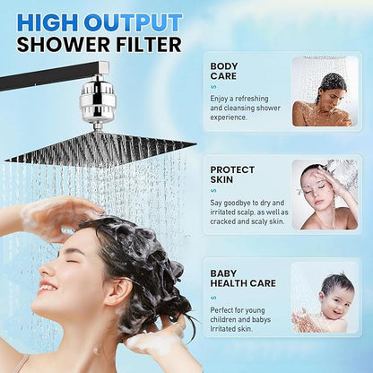 Shower Filter, 25-Stage Shower Head Filter for Hard Water, High Output Shower Water Filter Removes Chlorine, Heavy Metals, Shower Water Softener Improve Skin and hair (Inl. 2 Filter Cartridges)