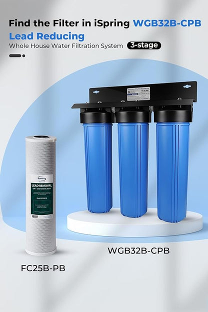 iSpring FC25B-PB 4.5” x 20” Lead, Arsenic, Cadmium, Chlorine Reducing Whole House Water Filter, SGS-Tested, Fits iSpring WGB32B Series