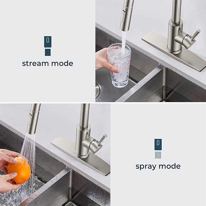 FORIOUS Kitchen Faucet and Water Filter Faucet Combo, Stainless Steel Traditional Sink Faucet with Drinking Water Faucet Fits Reverse Osmosis, Water Filtration System and Pot Filler, Brushed Nickel