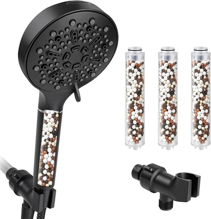 Filtered Shower Head with Handheld, Filtered Shower Head with 3-PCS Filters For Hard Water, 7-Spray Modes 5" High Pressure Shower Head, Built-in Power Jets Shower Heads, Black