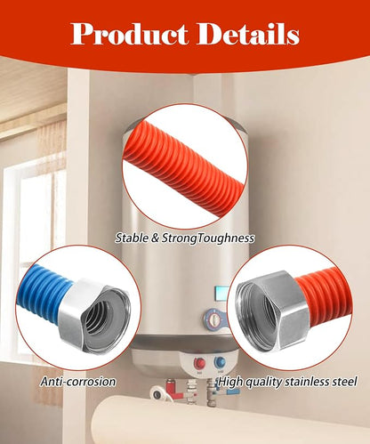 36 inch Flexible Stainless Steel Corrugated Water Heater Hose | 3/4" FIP x 3/4" FIP Water Heater Supply Lines Fit For Water Softener Hot &Cold Water Hose