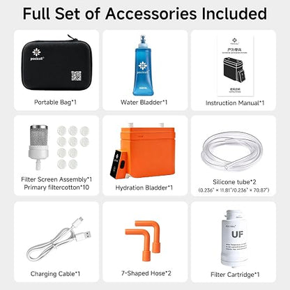 Motorized Portable Water Filter for Camping & Hiking, Electric Water Filtration System with 0.01μm UF Membrane, Compact Backpacking Water Purifier for Emergency Preparedness (Orange)