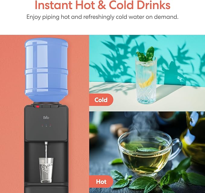Brio 130 Series Top-Load Water Cooler Dispenser for 3- and 5-Gallon Bottles, Hot & Cold, Spill-Free Loading, Child Safety Lock, Energy Star 3.0, Black