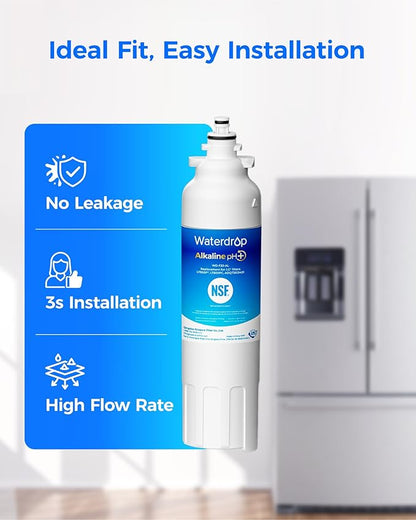 Waterdrop 𝐀𝐥𝐤𝐚𝐥𝐢𝐧𝐞 ADQ73613401 Water Filter, 𝐄𝐧𝐡𝐚𝐧𝐜𝐞𝐬 𝐩𝐇, Replacement for LG® LT800P®, ADQ73613402, ADQ75795104, LSXS26326S, LMXC23746S, LSXS26366S, LSXS26386D, 2 Filters