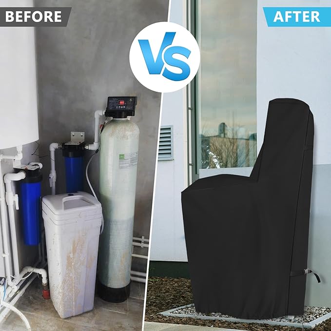COSHNIBI Water Softener Cover , 420D Heavy Duty Outdoor Water Softener Cover Waterproof Insulated with Split Zipper, All Weather Protection 64" H x 40" W x 16" D - Black