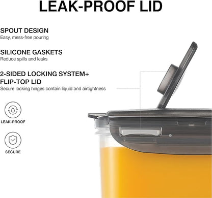 LocknLock Aqua Fridge Door Water Jug | Clear Pitcher | BPA Free Plastic Pitcher with Lid | 2 Quart Pitcher with Lid for Water, Juice, Tea & More Beverages, Gray