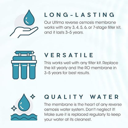 Ultima Universal Reverse Osmosis Membrane, Water Filter System Replacement Cartridge for Undercounter and Undersink Filter (50 GPD)