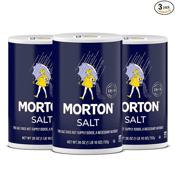 Morton Plain Salt, (26 oz), 3-Pack - All-Purpose, Non-Iodized Salt, Perfect for Cooking & Table Use
