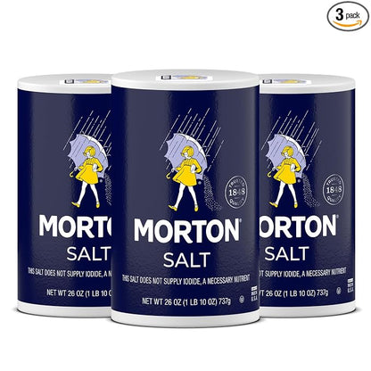 Morton Plain Salt, (26 oz), 3-Pack - All-Purpose, Non-Iodized Salt, Perfect for Cooking & Table Use
