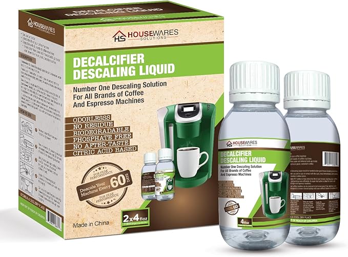 Descaling Solution for All Brands of Coffee and Espresso Machines By Housewares Solutions - 4 Fluid Ounce Bottle (2-Pack)