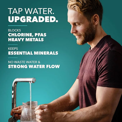 CuZn Under Sink Water Filter for Sink Faucet, 5 Year Filter Life, NSF/ANSI 42 & 372 Certified, Reduces PFAs, PFOS, Lead, Chlorine, Inline Faucet Connection, Improves Tap Water Taste