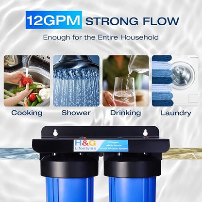 H&G Lifestyles Whole House Water Filter Iron for Well Water, 70,000 Gallons | Reduce Iron Fluoride Manganese,with GAC KDF Filters,Reduce Chlorine Odor Heavy Metal Lead,2 Stages Water Filtration System