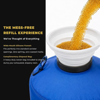Premium 10% Cross-Link Water Softener Resin Refill (9.5 Lbs) - Heavy-Duty Chlorine Resistant Media for Full-Time RV Living & Mobile Detailers - 2X Lifespan Upgrade Kit (Includes Funnel)