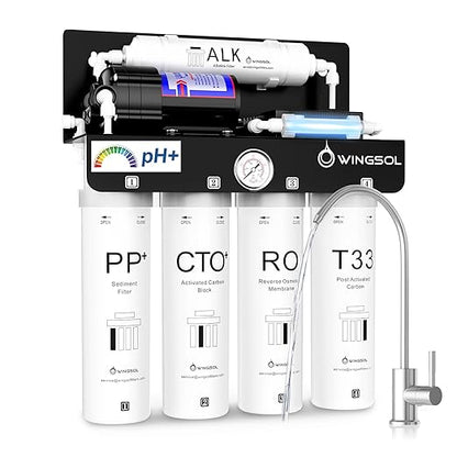 WINGSOL Reverse Osmosis Water Filter, Mineral Alkaline UV Space-Saving Tankless RO System, Remineralize pH+ 12-Layer Filtration Under Sink, NSF/ANSI 42&53&58 Certified, Plug-in Required