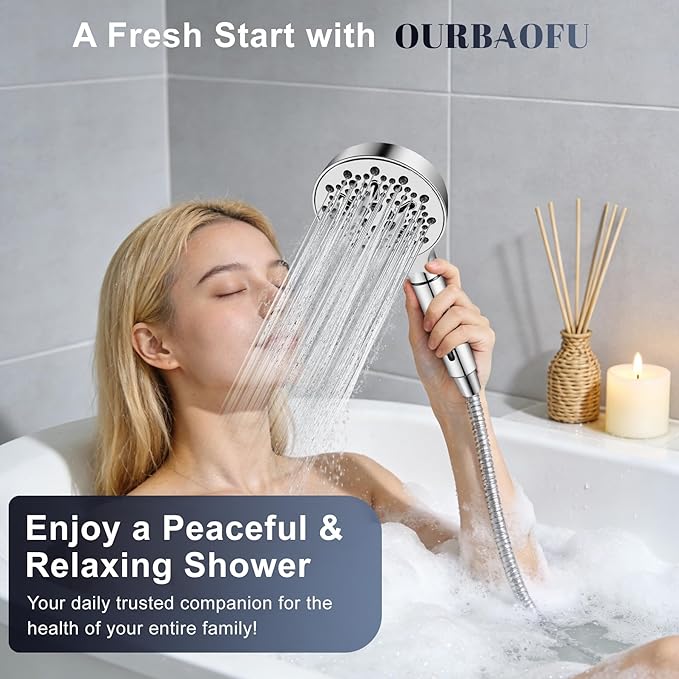 Filtered Shower Head with Handheld, High Pressure 7-Spd Detachable Chrome Showerhead with Stainless Hose, Water Softener Filter Beads for Hard Water - Remove Chlorine, Reduce Dry Itchy Skin
