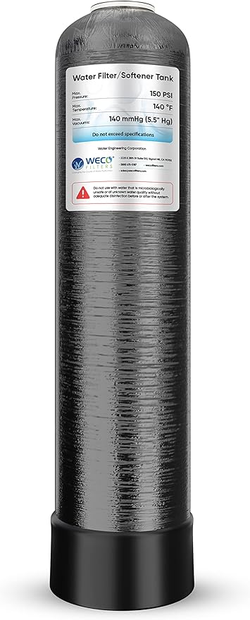 WECO Mineral Tank for Water Softener/Filter - Polyethylene Inner Shell Pressure Vessel with 2.5" Top Opening - 150 PSI Max Pressure - 120 °F Max Temperature - 8x35, BLACK