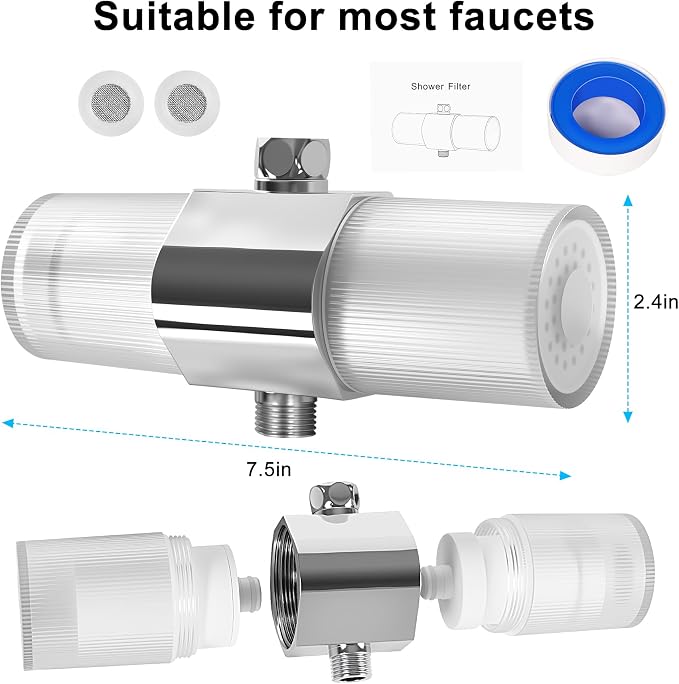 Filtered Shower Head for Hard Water, High Pressure Shower Head | Water Softener Shower Head Filter with High Output, Easy Installation, Chrome