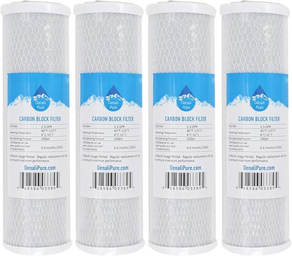 Culligan 4-Pack Replacement Activated Carbon Block Filter - Universal 10 Inch Compatible with HF-360 Whole House Sediment Filter Clear Housing