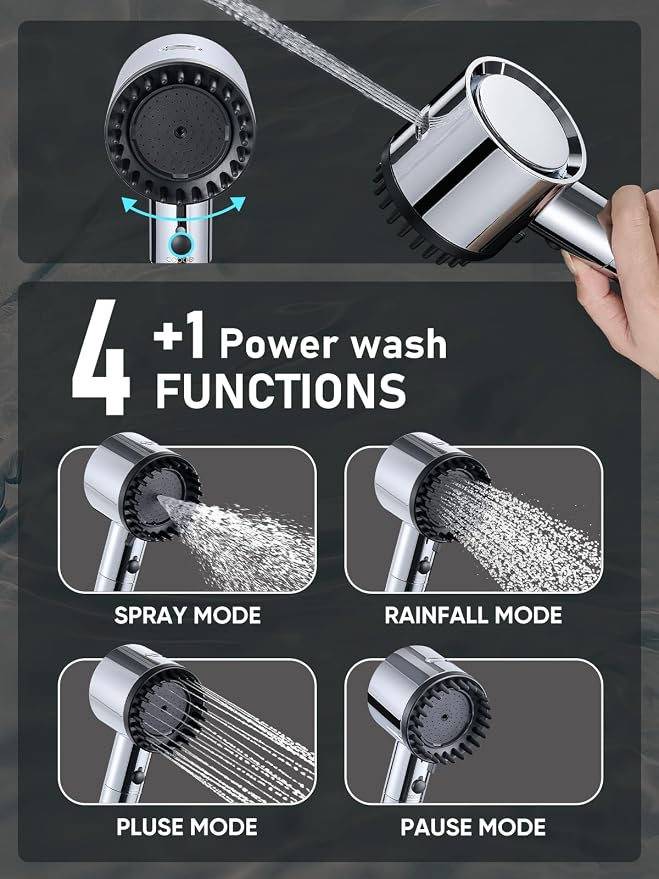 Cobbe Filtered Shower Head with Handheld, High Pressure 5 Spray Mode Showerhead with Filters, Built-in Power Wash for Hard Water, Chrome