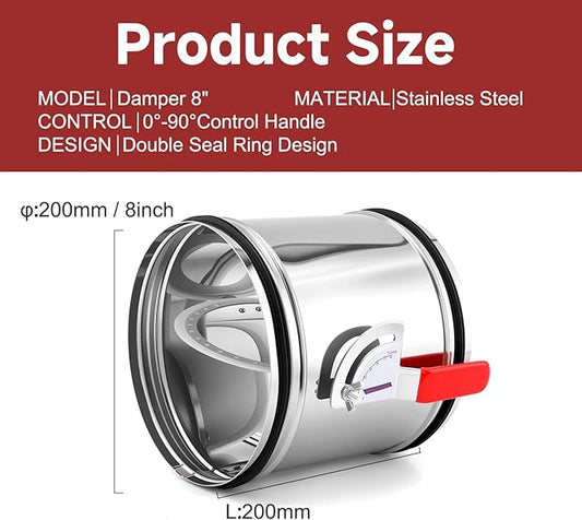 8 Inch HVAC Duct Manual Volume Backdraft Damper,Stainless Steel Airflow Control Valve With Adjustment Handle,Duct Damper for HVAC Ventilation System (8inch)