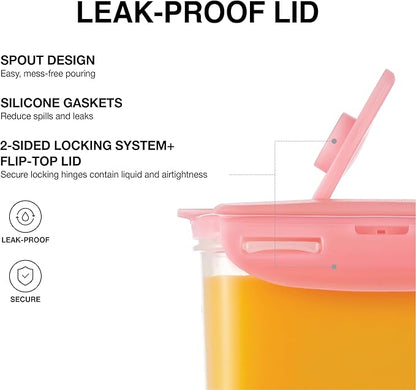 LocknLock Aqua Fridge Door Water Jug | Clear Pitcher | BPA Free Plastic Pitcher with Lid | 2 Quart Pitcher with Lid for Water, Juice, Tea & More Beverages, Pink