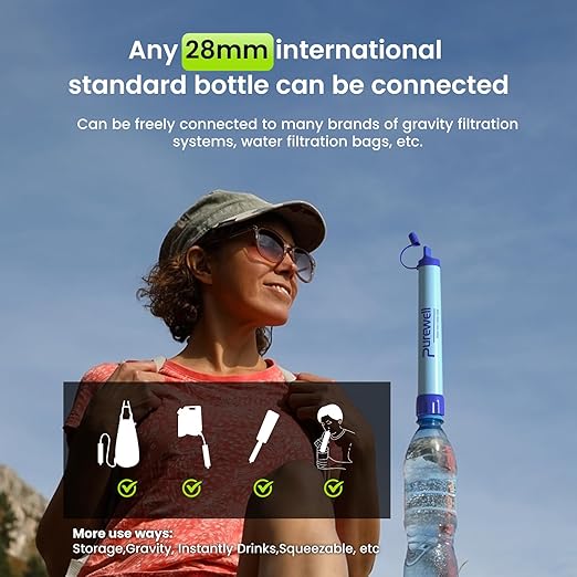 Purewell Outdoor Water Personal Water Filtration Straw Emergency Survival Gear Water Purifier for Camping Hiking Climbing Backpacking(4pcs)
