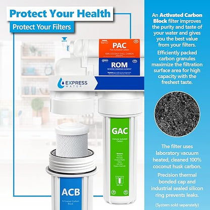 Express Water – 10 Pack Activated Carbon Block ACB Water Filter Replacement – 5 Micron, 10 inch Filter – Under Sink and Reverse Osmosis System