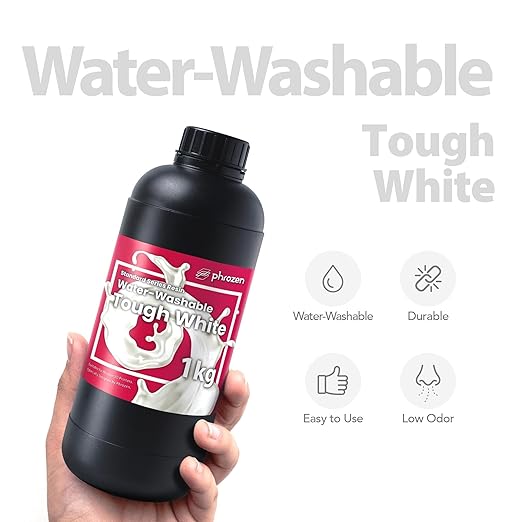 phrozen 3D Printer Water-Washable Rapid Resin [Tough White], 405nm LCD UV-Curing Photopolymer Resin, Strong Impact Resistance, High Flexibility, Low Odor, Non-Brittle, Easy to Clean and Cure (1KG)