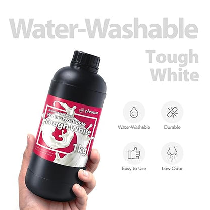 phrozen 3D Printer Water-Washable Rapid Resin [Tough White], 405nm LCD UV-Curing Photopolymer Resin, Strong Impact Resistance, High Flexibility, Low Odor, Non-Brittle, Easy to Clean and Cure (1KG)