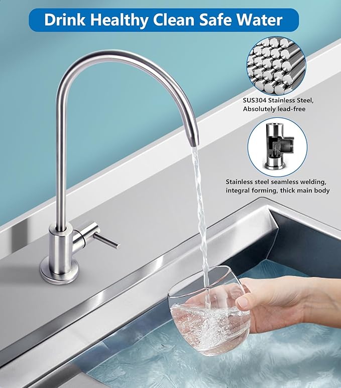 Drinking Water Faucet for Kitchen,100% Lead-Free Reverse Osmosis Faucets,Stainless Steel Kitchen Filtered Water Faucets,Brushed Nickel RO Faucet with Longer Thread Pipe