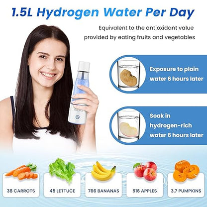 5000PPB Hydrogen Water Bottle, 3 in 1 Generator With SPE/PEM Electrolysis Technology, Water Ionizer Machine for Home, Office - White