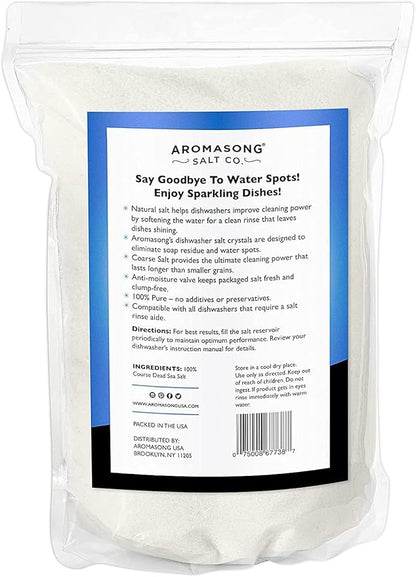 Aromasong Dishwasher Salt 10 LB - 100% Natural Water Softening Agent Compatible with Bosch, Miele, Whirlpool, Thermador and Mor... For Cleaner Dishes & Washer Reactivation (packaging may vary)