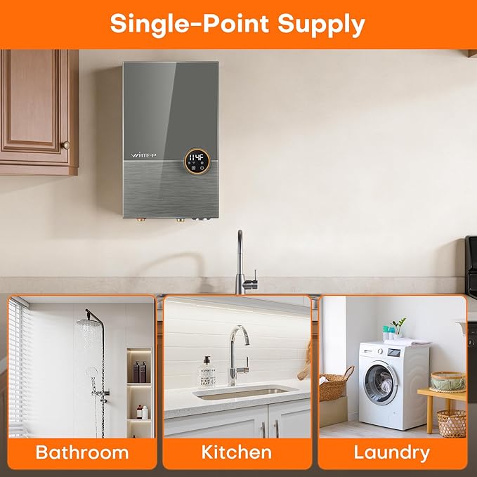14.4kW Tankless Water Heater Electric 240V, On Demand Hot Water, Automatically Maintains Water Temperature, Up to 3.5 GPM, WiFi Control, ETL Eertified, Eco, WM15V Plus