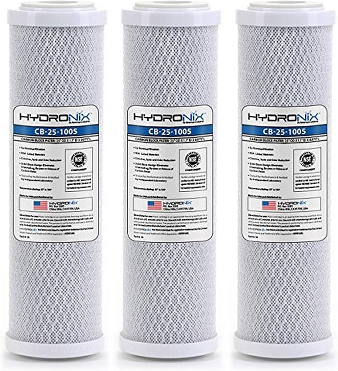 Hydronix HX-CB-25-1005/3 Whole House RO & Drinking Systems NSF Coconut Carbon Block Water Filter 2.5 x 10-5 Micron, 3 Count (Pack of 1), White