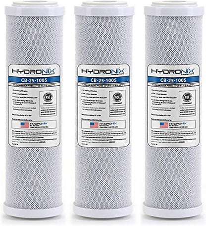 Hydronix HX-CB-25-1005/3 Whole House RO & Drinking Systems NSF Coconut Carbon Block Water Filter 2.5 x 10-5 Micron, 3 Count (Pack of 1), White