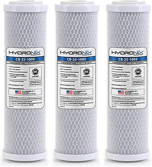 Hydronix HX-CB-25-1005/3 Whole House RO & Drinking Systems NSF Coconut Carbon Block Water Filter 2.5 x 10-5 Micron, 3 Count (Pack of 1), White