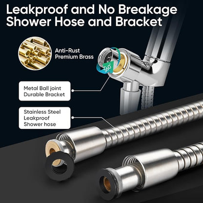 Cobbe 9-Function Shower Head with Built-in Power Spray, 1.8 GPM Water Saving ON/OFF Toggle Switch, High Pressure Handheld Showerhead with 1-Click Pause Button, Brass Bracket & 6ft Hose, Brushed Nickel