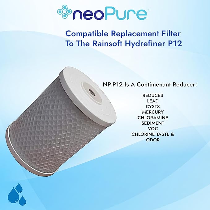 Neo-Pure NP-P12 PLUS Replacement Cartridge – Compatible with Rainsoft® Hydrefiner P-12 – Reduces Chlorine, Sediment & Odor – Easy Install