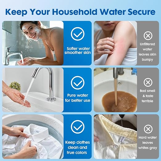 3-Stage Whole House Water Filter System with 9 Filters, 0.5 Micron | Reduce Chlorine,Sediment,Odors for Cleaner Drinking,Cooking,Bath,Easy Filter Changes,Includes 1.5-2 Yrs of Filters,3/4" Ports