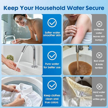 3-Stage Whole House Water Filter System with 9 Filters, 0.5 Micron | Reduce Chlorine,Sediment,Odors for Cleaner Drinking,Cooking,Bath,Easy Filter Changes,Includes 1.5-2 Yrs of Filters,3/4" Ports