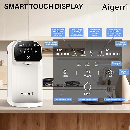 Aigerri Portable Countertop Reverse Osmosis Water Filter with UV, 5-Stage RO Filtration System, No Installation Needed, 5:1 Pure to Drain Ratio, Compact Water Purifier for Home, Office & RV
