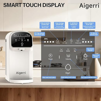 Aigerri Portable Countertop Reverse Osmosis Water Filter with UV, 5-Stage RO Filtration System, No Installation Needed, 5:1 Pure to Drain Ratio, Compact Water Purifier for Home, Office & RV