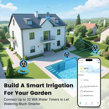 WiFi Water Timer for Garden Hose with Brass Inlet,Smart Hose Timer with WiFi Hub, APP & Voice Control,Up to 20 Watering Plans, 2-Zone Sprinkler Drip Irrigation System Controller for Yard Lawn Watering
