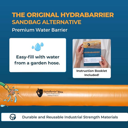 The Original HydraBarrier Ultra Flood Barrier – 12 ft Long x 6 in High – Light, Reusable Sandbag Alternative – Flood Control & Diversion Tube for Home, Garage, Door & Property Protection