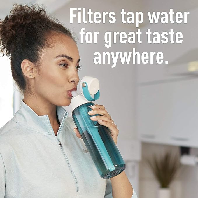 Brita Hard-Sided Plastic Premium Filtering Water Bottle, BPA-Free, Reusable, Replaces 300 Plastic Water Bottles, Filter Lasts 2 Months or 40 Gallons, Includes 1 Filter, Sea Glass - 26 oz.